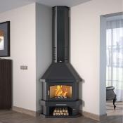 C-300 RK - chemine  bois de coin en acier, verre serigraphi, Foyer vermiculite, bcher, noir