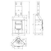 C-300 RH - poêle à bois cheminée de coin en acier, four, bûcher, noir