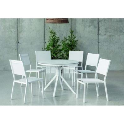 Salon de jardin à manger 4 places blanc table ronde diam 100cm