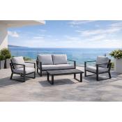 Salon jardin 4 à 5 places sofa 2 places 2 fauteuils table basse anthracite gris clair