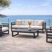 Salon jardin 4 à 6 places sofa 3 places 2 fauteuils table basse anthracite blanc