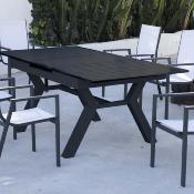 Salon à manger 6 places table extens. 160-210cm 6 fauteuils anthracite tissus blanc