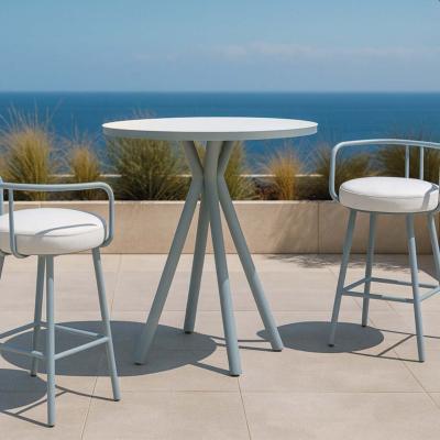 Ensemble bistrot bar 2 fauteuils table ronde 90cm bleu clair blanc imperméable