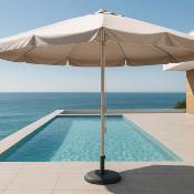 Parasol professionnel droit rond diamètre 400cm mât 80mm blanc tissus blanc