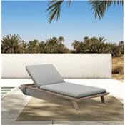Bain de soleil Alu. sur roues Imitation bois tissus beige 1 places 210x88.5x53cm