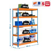 Étagère en métal bleu orange galva 5 étagères 300 kgs dim.2000x1000x600mm sans vis