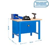 Établi métal bleu mdf capacité charge 600 kgs dim.865x1200x750mm à visser