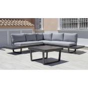 Salon de jardin Sofa MENFIS HPL RINCONERA SET Finition ANTHRACITE Tissus GRIS CLAIR