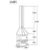 Cheminée de coin en acier avec porte vitrée 11 Kw encadrement inox