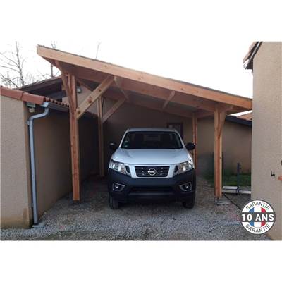 Abri 1 pente Bois Douglas France Carport Auvent voiture 400x400cm H 250cm