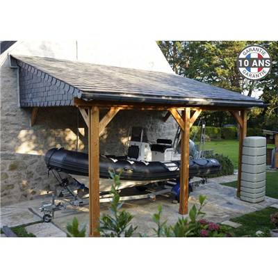 Abri 1 pente Adossé Bois Douglas France Carport Auvent voiture 350x600cm H 250cm