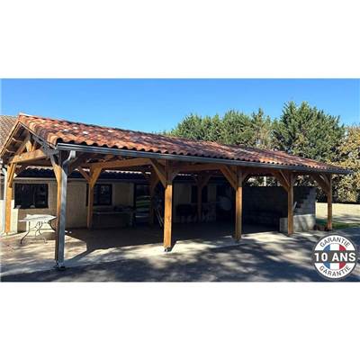 Abri 2 pentes Bois Douglas France Carport Auvent voiture 500x600cm H 250cm
