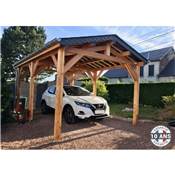 Abri 2 pentes Bois Douglas France Carport Auvent voiture 650x550cm H 250cm