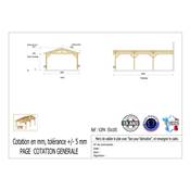 Abri 2 pentes Adossé Bois Douglas France Carport Auvent voiture 550x1050cm H 250cm
