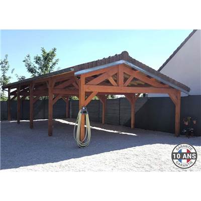Abri 2 pentes Faitage Décalé Bois Douglas France Carport Auvent voiture 500x1250cm H 250cm