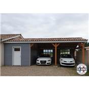 Abri 2 pentes Faitage Décalé Adossé Bois Douglas France Carport Auvent voiture 500x550cm H 250cm