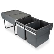 Poubelles coulissante recyclage cuisine 2x15L fixation inférieure extraction manuel