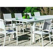 Salon de jardin à Manger CAMELIA avec 10 chaises ROMA Finition BLANC Tissus BLANC TEXTILENE
