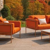 Salon jardin 4 à 5 places sofa 2 places 2 fauteuils table basse tropical terracota