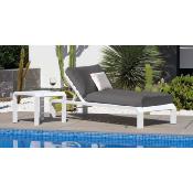 Bain de soleil 1 place anthracite tissus blanc inclinable 200x75x87cm