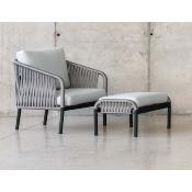 Salon jardin corde 6 à 7 places sofa 3 pl 2 fauteuils 2 pose pieds anthracite gris blanc