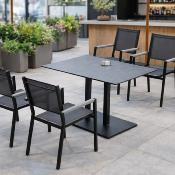 Ensemble bistrot 4 fauteuils table rectangulaire 130x80 anthracite tissus gris foncé