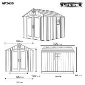 Abri résine PEHD imitation bois plancher et toit 2 pentes 7,44 m2, hauteur porte 192,2 cm