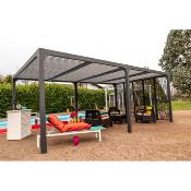 Pergola bioclimatique aluminium XXL anthracite 21,52 m2 5 moucharabieh petit côté