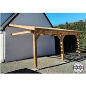 Abri 1 pente Adossé Bois Douglas France Carport Auvent voiture 300x650cm H 250cm