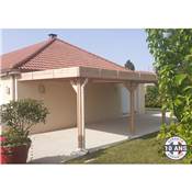Abri Toit Plat Adossé Bois Douglas France Carport Auvent voiture 450x550cm H 250cm