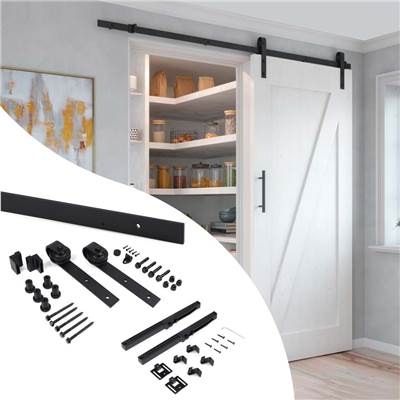 Kit quincaillerie porte coulissante suspendue Barn bois fermeture souple Acier plastique noir
