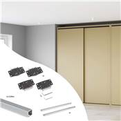 Kit ferrures 2 portes coulissantes armoire fermeture souple rails encastrés 2,35m Anodisé mat