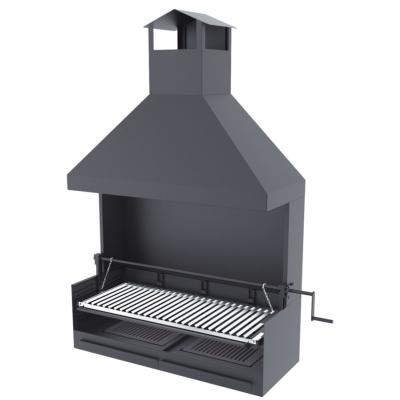 Barbecue charbon de bois 100 cm avec paravents, hotte et élévateur