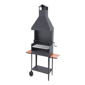 Barbecue charbon de bois 60 cm sur chariot, paravents, hotte et lvateur