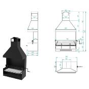 Barbecue charbon de bois 80 cm avec paravents, hotte et élévateur