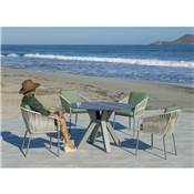 Set Salon de jardin à Manger VALONIA-HPL-120 avec 4xTULIP-3 Finition CHAMPAGNE/CORDAGE CHAMPAGNE/PLATEAU HPL DESIGN BOIS Tissus VERT KAKI de 4 places