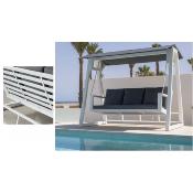 Balancelle 3 places 250x150cm blanc tissus gris