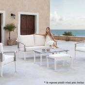 Salon jardin 4 à 5 places sofa 2 places 2 fauteuils table basse blanc corde grise blanc