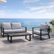 Salon jardin 4 à 5 places sofa 2 places 2 fauteuils table basse anthracite gris clair