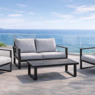 Salon jardin 4 à 5 places sofa 2 places 2 fauteuils table basse anthracite gris clair