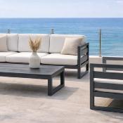 Salon jardin 4 à 6 places sofa 3 places 2 fauteuils table basse anthracite blanc