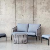 Salon jardin 4 à 6 places sofa 2 pl 2 fauteuils table basse 2 pose pieds anthracite gris