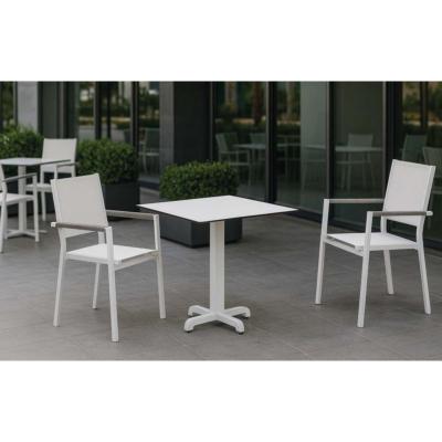 Ensemble bistrot 2 fauteuils table carrée 80x80cm blanc tissus blanc