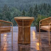 Ensemble bistrot 2 fauteuils style tressé table ronde diam 60cm champagne blanc