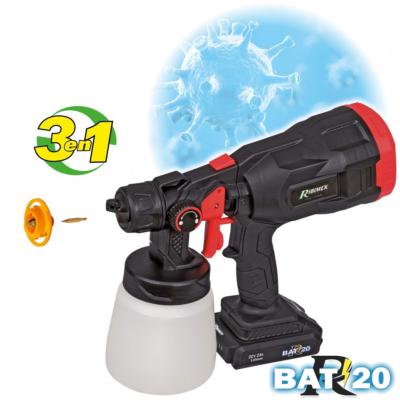 Pistolet à peinture et désinfectant R-bat20 20v avec buse spéciale, batterie et chargeur