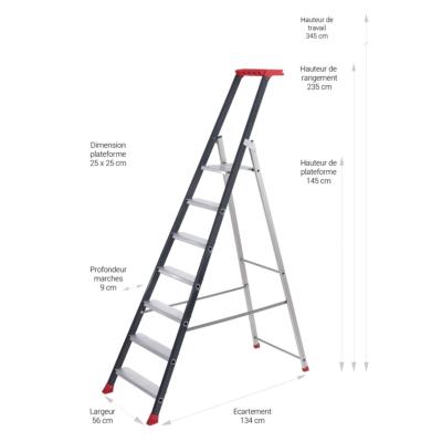 Escabeau professionnel + porte-outils Gamme PROLUX PLUS - marches 90mm