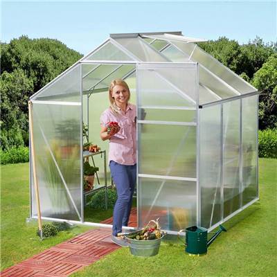 Serre de jardin aluminium polycarbonate 3.6m2 190x190cm h. faitage 195cm lucarne