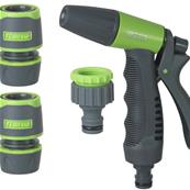 Kit d'arrosage bi-matière Soft-Touch pistolet, 2 raccords, nez de robinet