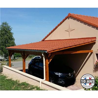 Abri 1 pente Adossé Bois Douglas France Carport Auvent voiture 400x500cm H 250cm