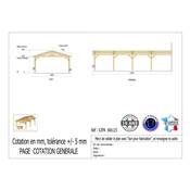 Abri 2 pentes Adossé Bois Douglas France Carport Auvent voiture 600x1150cm H 250cm